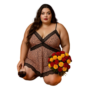 City Chic PINK Animal Print Chemise with Black Lace Sz XL/22 NWT